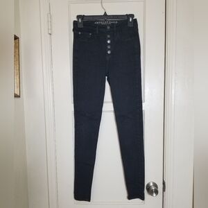 AMERICAN EAGLE OUTFITTERS black Super Highrise Jeggings Stretch 2 Long